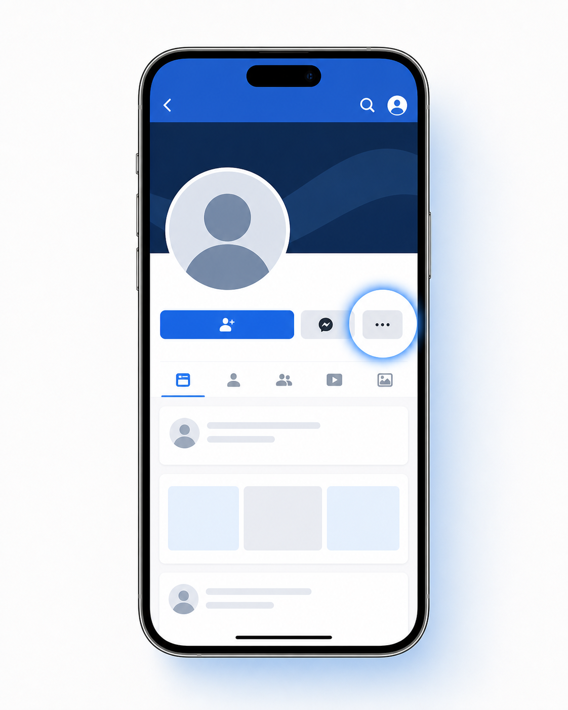 Màn hình Facebook trên iPhone với dấu ba chấm được khoanh sáng
