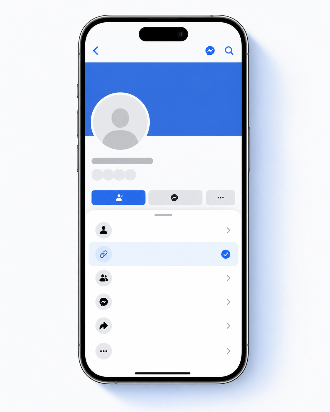Menu thao tác Facebook trên iPhone với mục sao chép liên kết được làm nổi bật