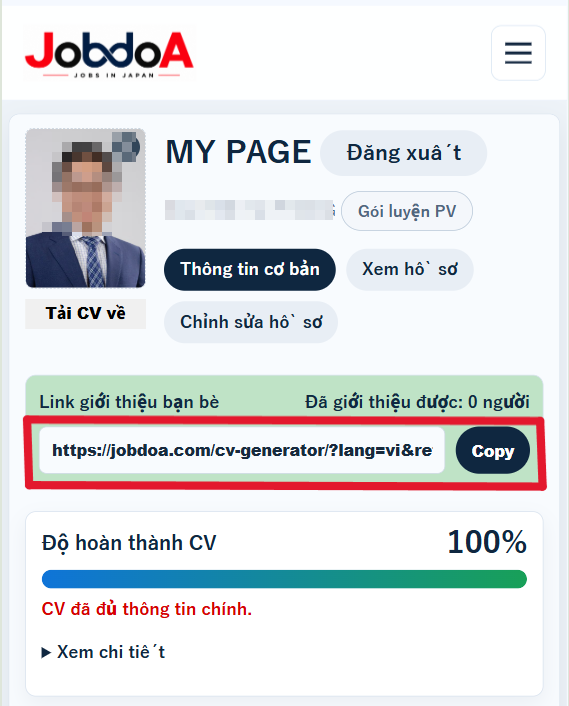 Hướng dẫn lấy link giới thiệu trong Candidate My Page